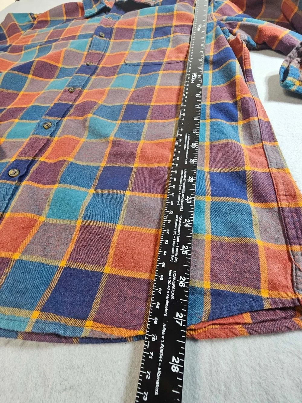#123 J.Crew Men’s XXL Multicolor Plaid Flannel Button-Up Shirt Orange Teal